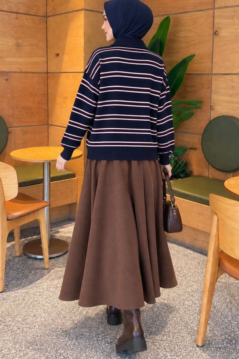 Horizontal Striped Button-Front Knit Sweater Navy Blue - immagine 4