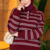 Horizontal Striped Button-Front Knit Sweater Plum