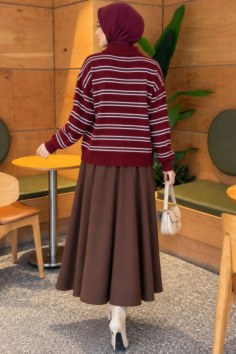 Horizontal Striped Button-Front Knit Sweater Plum - Imagen 4