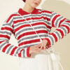 Horizontal Stripe Button-Up Tunic Burgundy