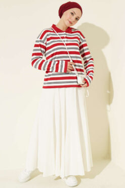 Alternative view of Horizontal Stripe Button-Up Tunic Burgundy