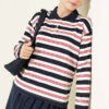 Horizontal Stripe Button-Up Tunic Navy Blue