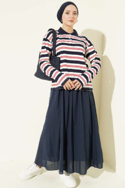 Alternative view of Horizontal Stripe Button-Up Tunic Navy Blue