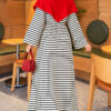 Horizontal Stripe Drawstring French Terry Dress Black – Image 4