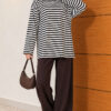 Horizontal Striped French Terry Two-Piece Set Brown