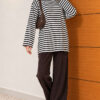 ⁦Horizontal Striped French Terry Two-Piece Set Brown⁩ - الصورة ⁦2⁩