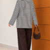 ⁦Horizontal Striped French Terry Two-Piece Set Brown⁩ - الصورة ⁦4⁩
