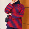 ⁦Horizontal Striped French Terry Two-Piece Set Red⁩ - الصورة ⁦2⁩