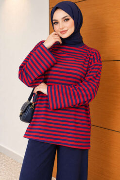 Alternative view of Horizontal Striped French Terry Two-Piece Set Red