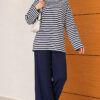 Horizontal Striped French Terry Two-Piece Set Navy Blue