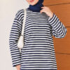 Horizontal Striped French Terry Two-Piece Set Navy Blue - Imagen 2