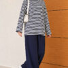 Horizontal Striped French Terry Two-Piece Set Navy Blue - Imagen 3