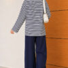 Horizontal Striped French Terry Two-Piece Set Navy Blue - Imagen 4
