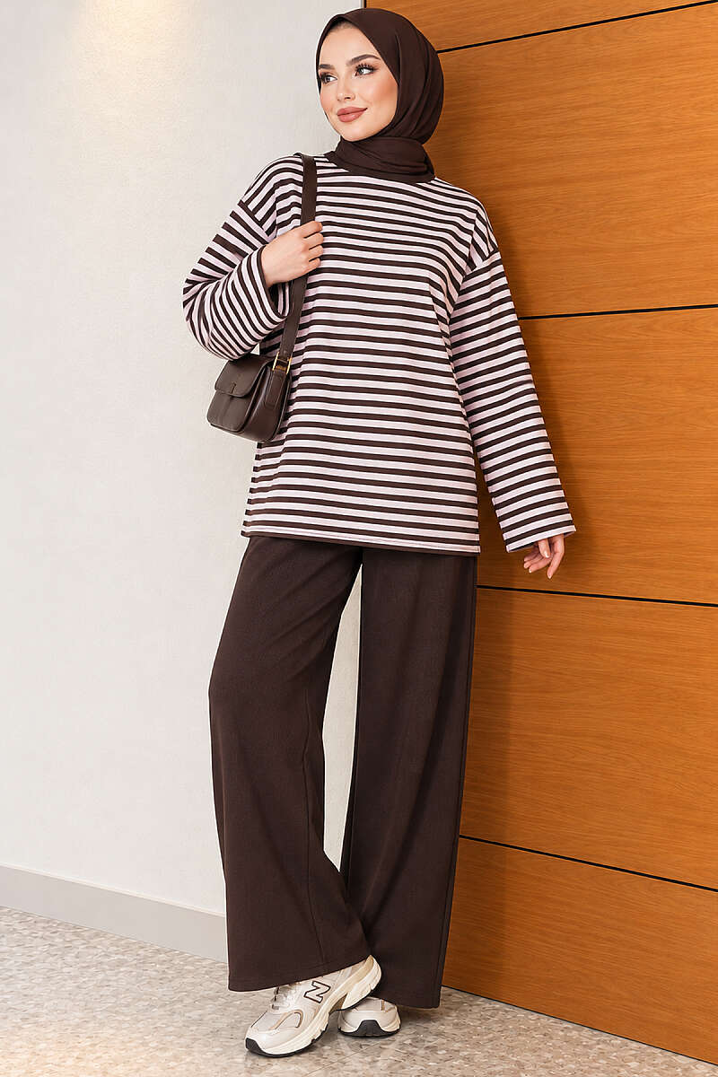 Horizontal Striped French Terry Two-Piece Set Pink - الصورة 3