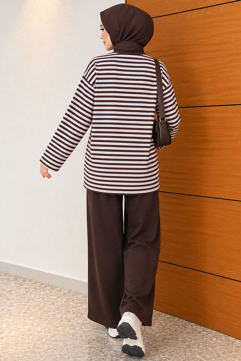 Horizontal Striped French Terry Two-Piece Set Pink - الصورة 4