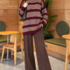 Horizontal Striped Ribbed Knit Tunic Burgundy – Image 2
