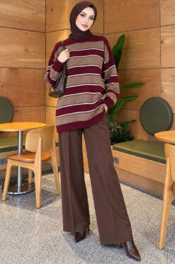 Alternative view of Horizontal Striped Ribbed Knit Tunic Burgundy