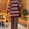 Horizontal Striped Ribbed Knit Tunic Burgundy – Image 4