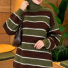 Horizontal Striped Ribbed Knit Tunic Khaki