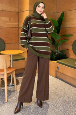 Alternative view of Horizontal Striped Ribbed Knit Tunic Khaki