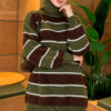 ⁦Horizontal Striped Ribbed Knit Tunic Khaki⁩ - الصورة ⁦3⁩