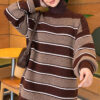 Horizontal Striped Ribbed Knit Tunic Brown