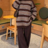 Horizontal Striped Ribbed Knit Tunic Brown - الصورة 2