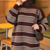 Horizontal Striped Ribbed Knit Tunic Brown - الصورة 4