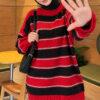 Horizontal Striped Ribbed Knit Tunic Red