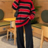 Horizontal Striped Ribbed Knit Tunic Red - الصورة 2