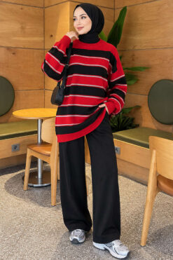 Alternative view of Horizontal Striped Ribbed Knit Tunic Red