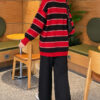 Horizontal Striped Ribbed Knit Tunic Red - الصورة 3