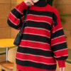 Horizontal Striped Ribbed Knit Tunic Red - الصورة 4