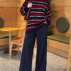 Horizontal Striped Ribbed Knit Tunic Navy Blue - الصورة 2