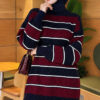 Horizontal Striped Ribbed Knit Tunic Navy Blue - الصورة 3