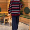 Horizontal Striped Ribbed Knit Tunic Navy Blue - الصورة 4