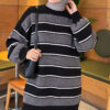 Horizontal Striped Ribbed Knit Tunic Black