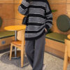 Horizontal Striped Ribbed Knit Tunic Black - الصورة 2