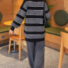 Horizontal Striped Ribbed Knit Tunic Black - الصورة 3