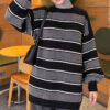 Horizontal Striped Ribbed Knit Tunic Black - الصورة 4