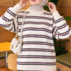 Horizontal Stripe Loose Knit Tunic Beige – Bild 3