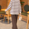Horizontal Stripe Loose Knit Tunic Beige – Bild 4