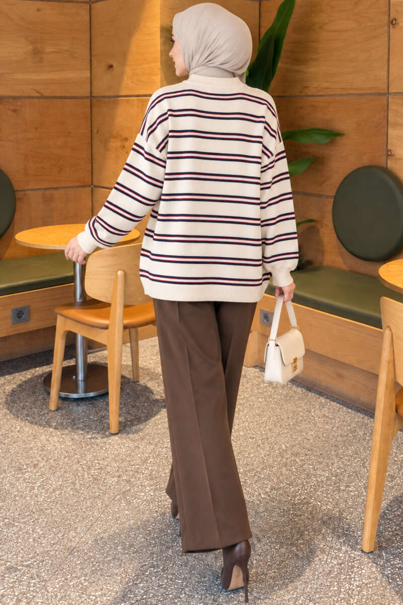 Horizontal Stripe Loose Knit Tunic Beige – Bild 4