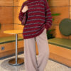 Horizontal Stripe Loose Knit Tunic Burgundy - Imagen 2