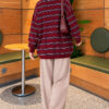 Horizontal Stripe Loose Knit Tunic Burgundy - Imagen 3