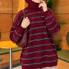 Horizontal Stripe Loose Knit Tunic Burgundy - Imagen 4
