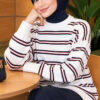 Horizontal Stripe Loose Knit Tunic Ecru