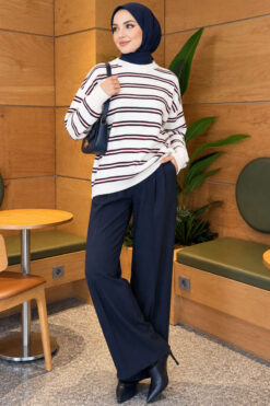 Alternative view of Horizontal Stripe Loose Knit Tunic Ecru