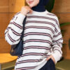 Horizontal Stripe Loose Knit Tunic Ecru – Bild 3