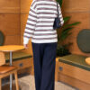 Horizontal Stripe Loose Knit Tunic Ecru – Bild 4